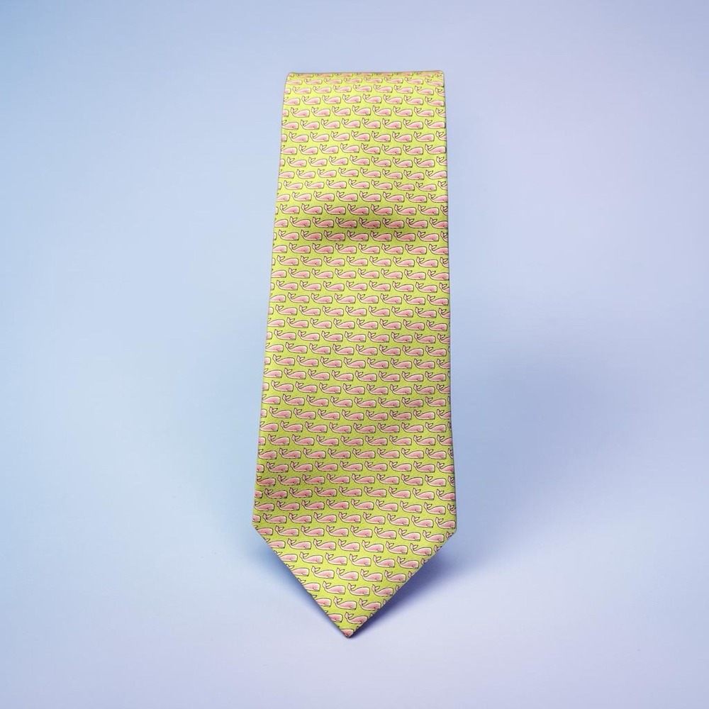Sero New England Silkneck Tie Whale Print Green Pink Nautical Coastal Preppy